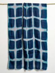 Tie and Dye Box Checks Pattern Super Soft Woolen Muffler - Cobalt Blue