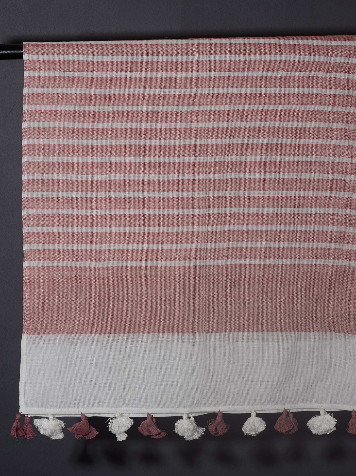 OMVAI Handcrafted Striped Linen Stole with Tassels - Cherry Blossom Red
