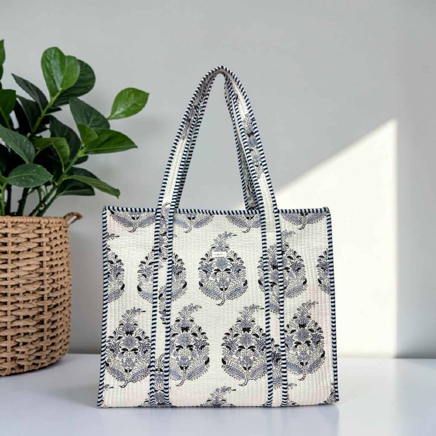 Ivory Floral - Premium OMVAI Quilted Cotton Tote Bag