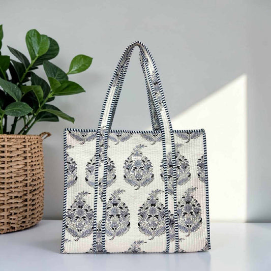 Ivory Floral - Premium OMVAI Quilted Cotton Tote Bag