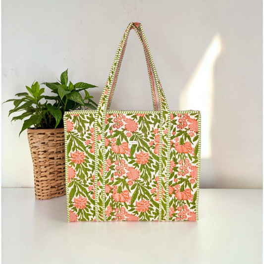 Coral Garden - Premium OMVAI Quilted Cotton Tote Bag