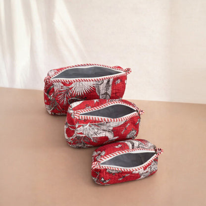 Red Heritage Quilted Cotton Tote Bag Set (4 Pieces) | Handcrafted Travel & Everyday Essential