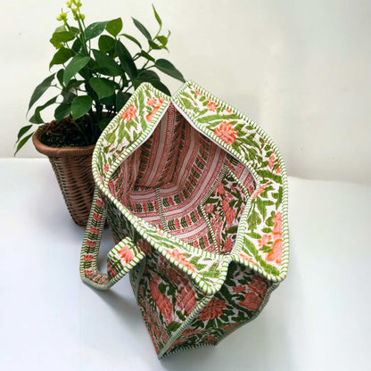Coral Garden - Premium OMVAI Quilted Cotton Tote Bag
