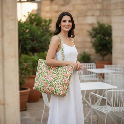 Coral Garden - Premium OMVAI Quilted Cotton Tote Bag