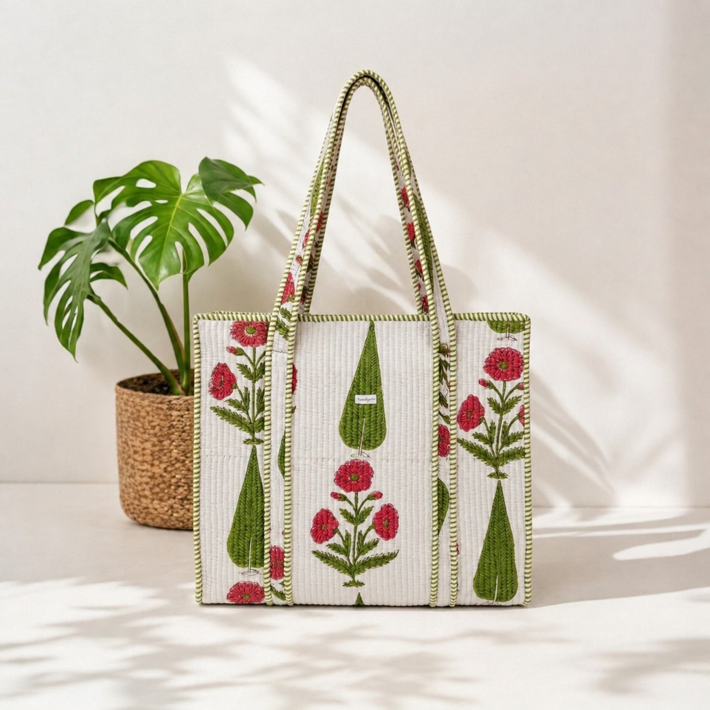 Rose Garden - Premium OMVAI Quilted Cotton Tote Bag