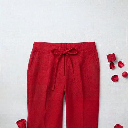 OMVAI Red Cotton Pants : Relaxed Fit, Breathable & Comfortable