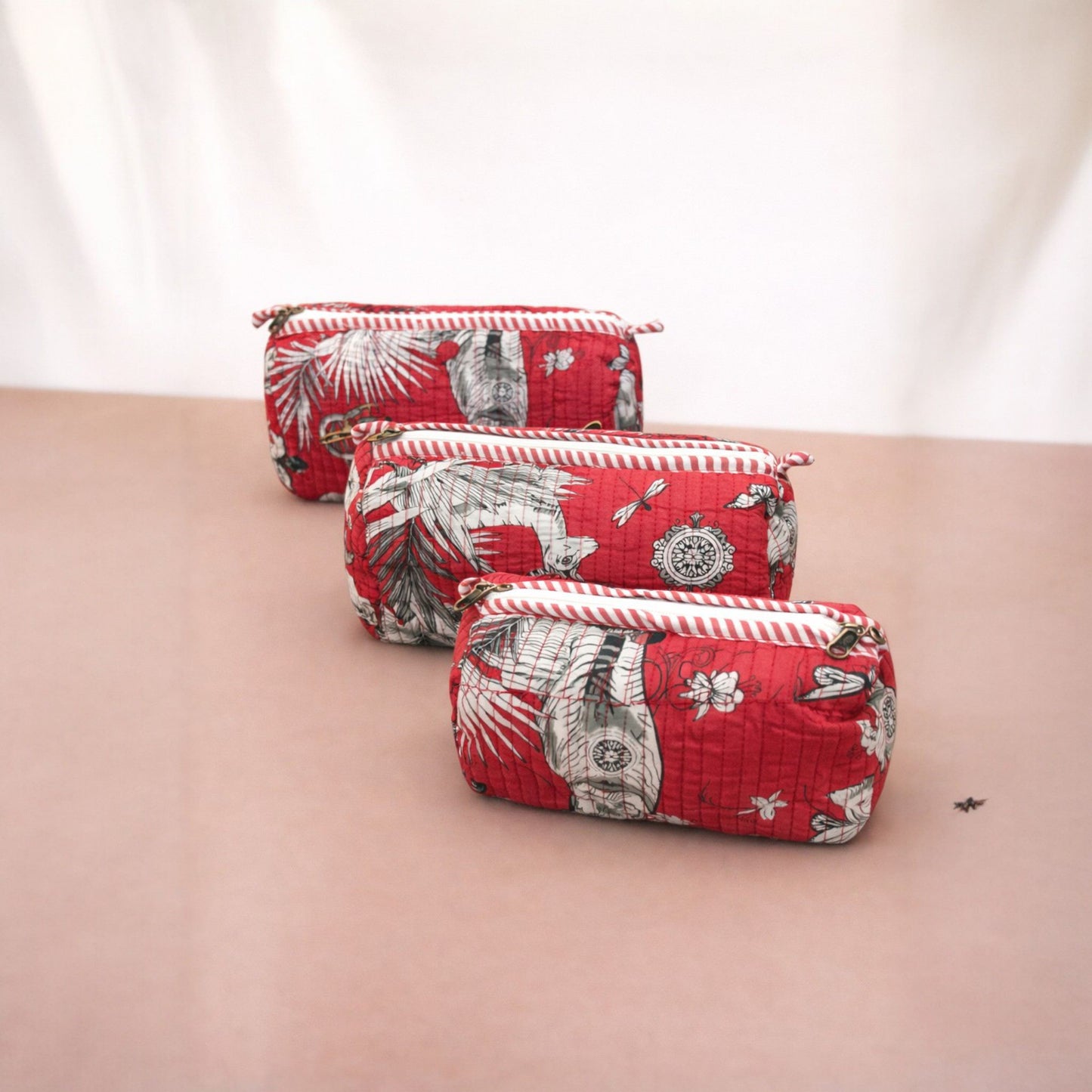 Red Heritage Quilted Cotton Tote Bag Set (4 Pieces) | Handcrafted Travel & Everyday Essential