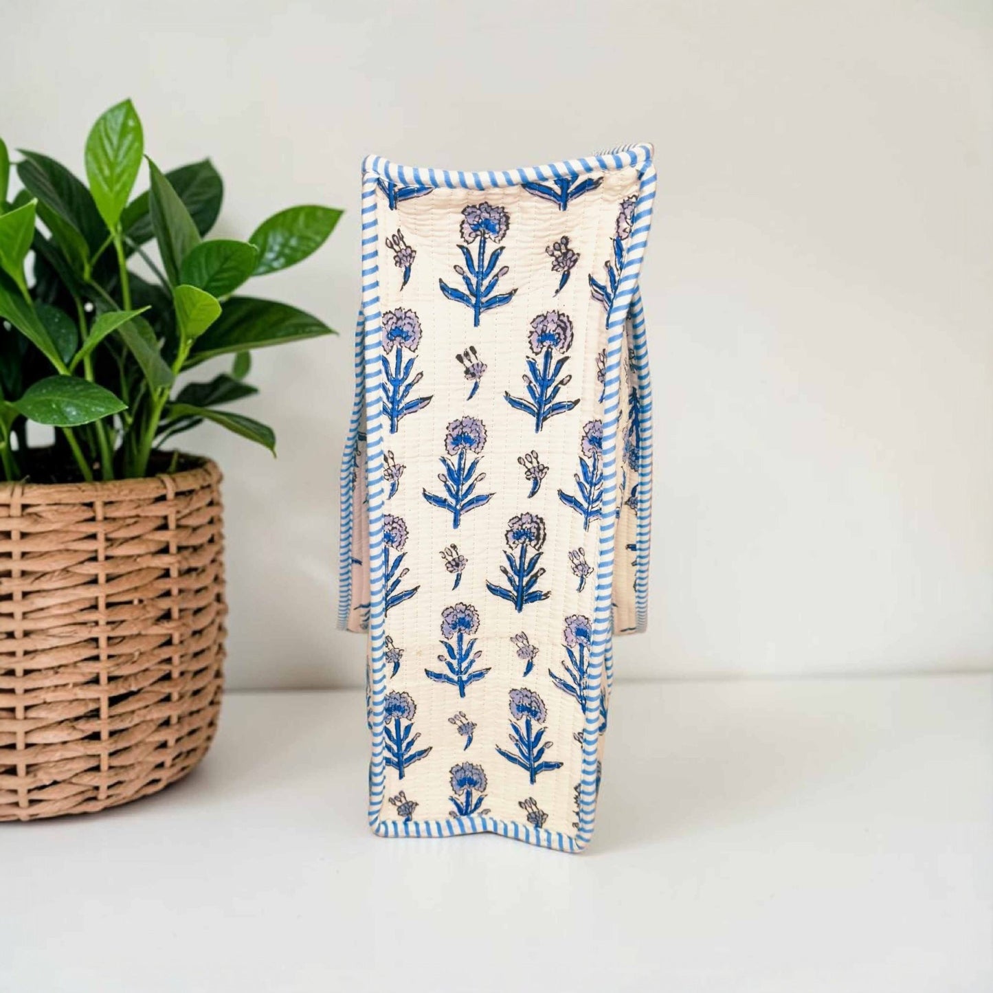 Azure Bloom - OMVAI Quilted Cotton Tote Bag