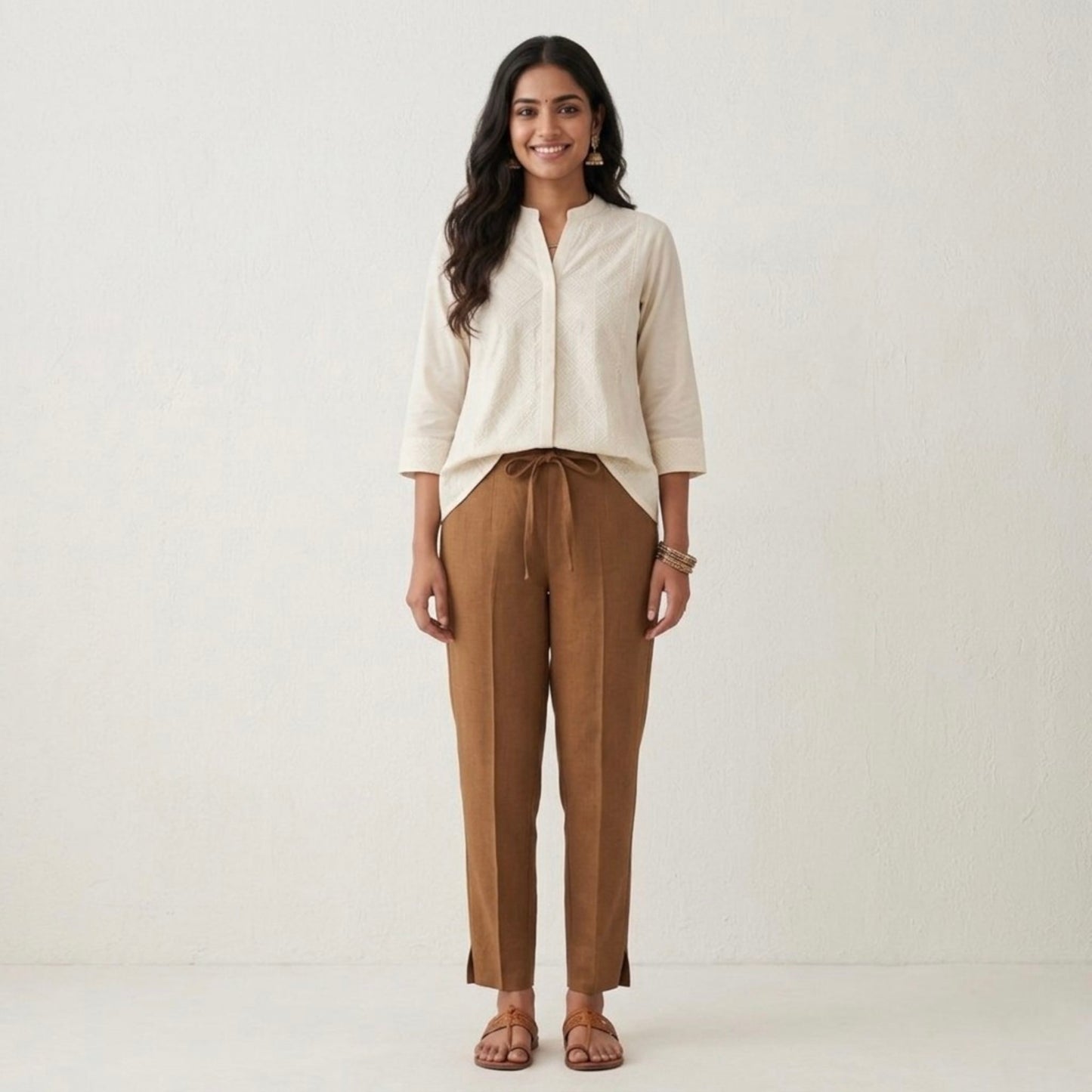 OMVAI Brown Cotton Pants : Relaxed Fit, Breathable & Comfortable