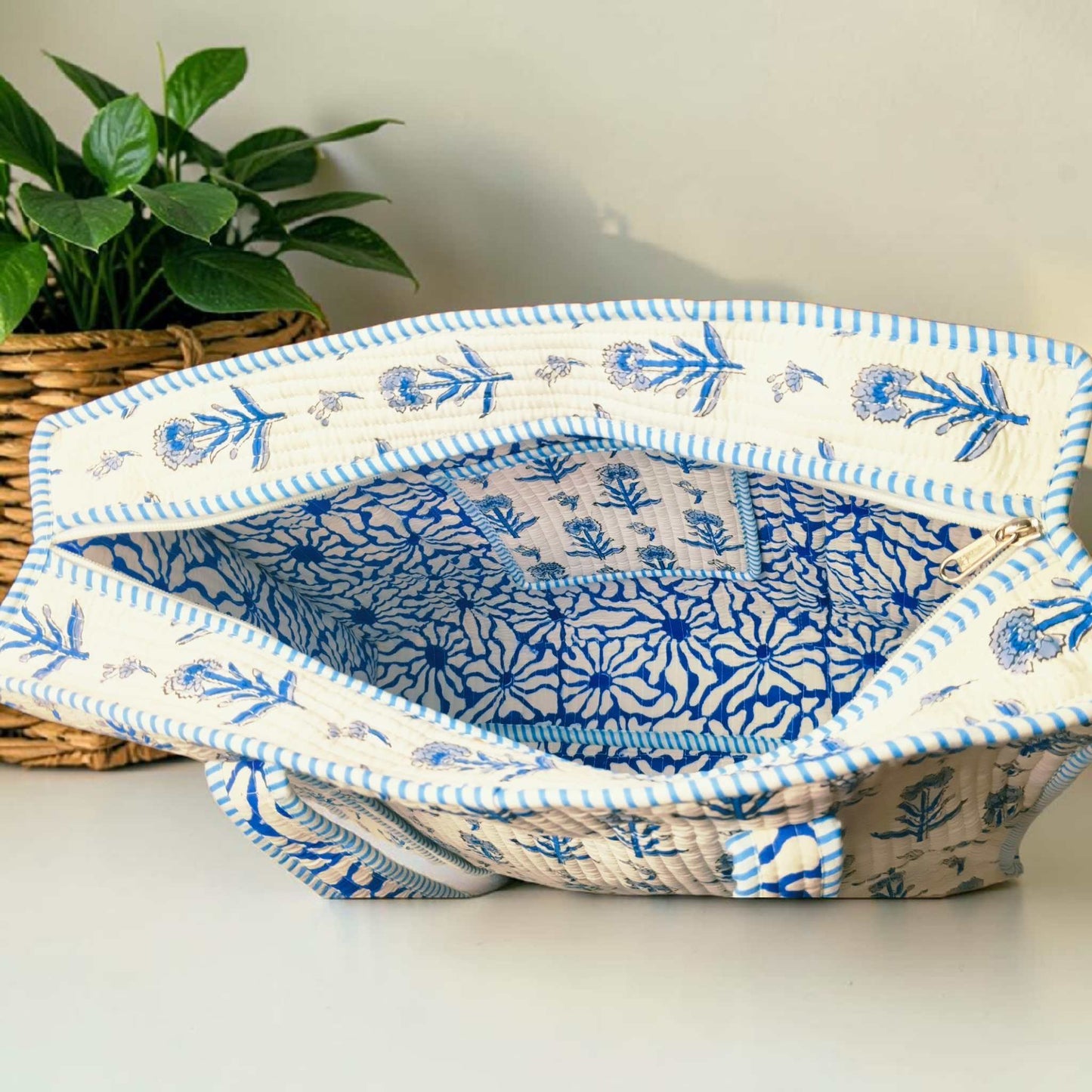 Azure Bloom - OMVAI Quilted Cotton Tote Bag