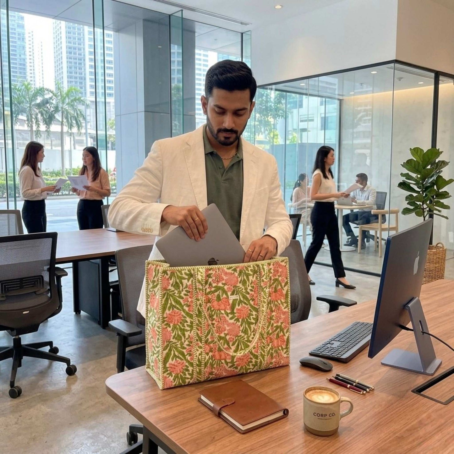 Coral Garden - Premium OMVAI Quilted Cotton Tote Bag