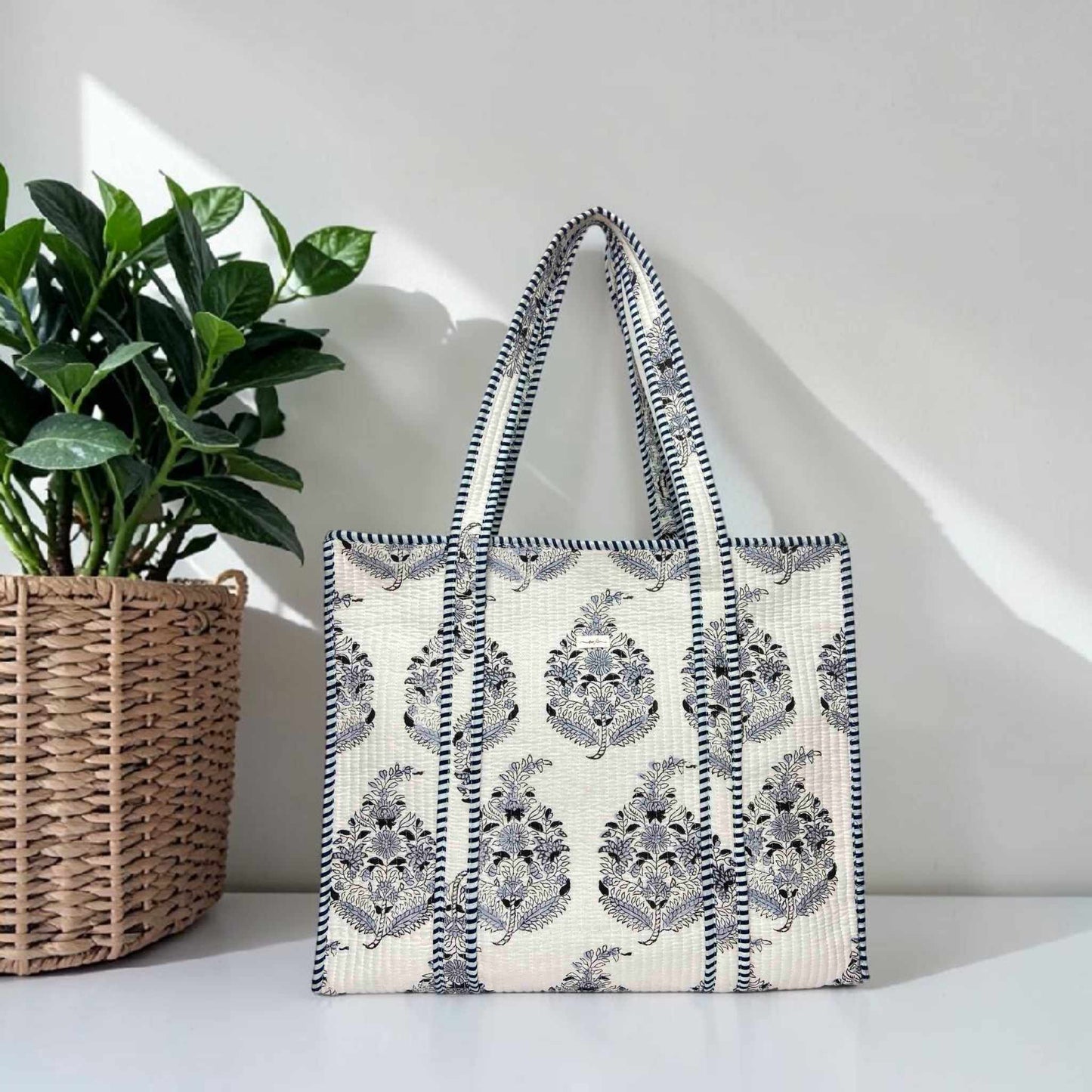 Ivory Floral - Premium OMVAI Quilted Cotton Tote Bag