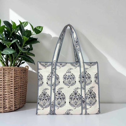 Ivory Floral - Premium OMVAI Quilted Cotton Tote Bag