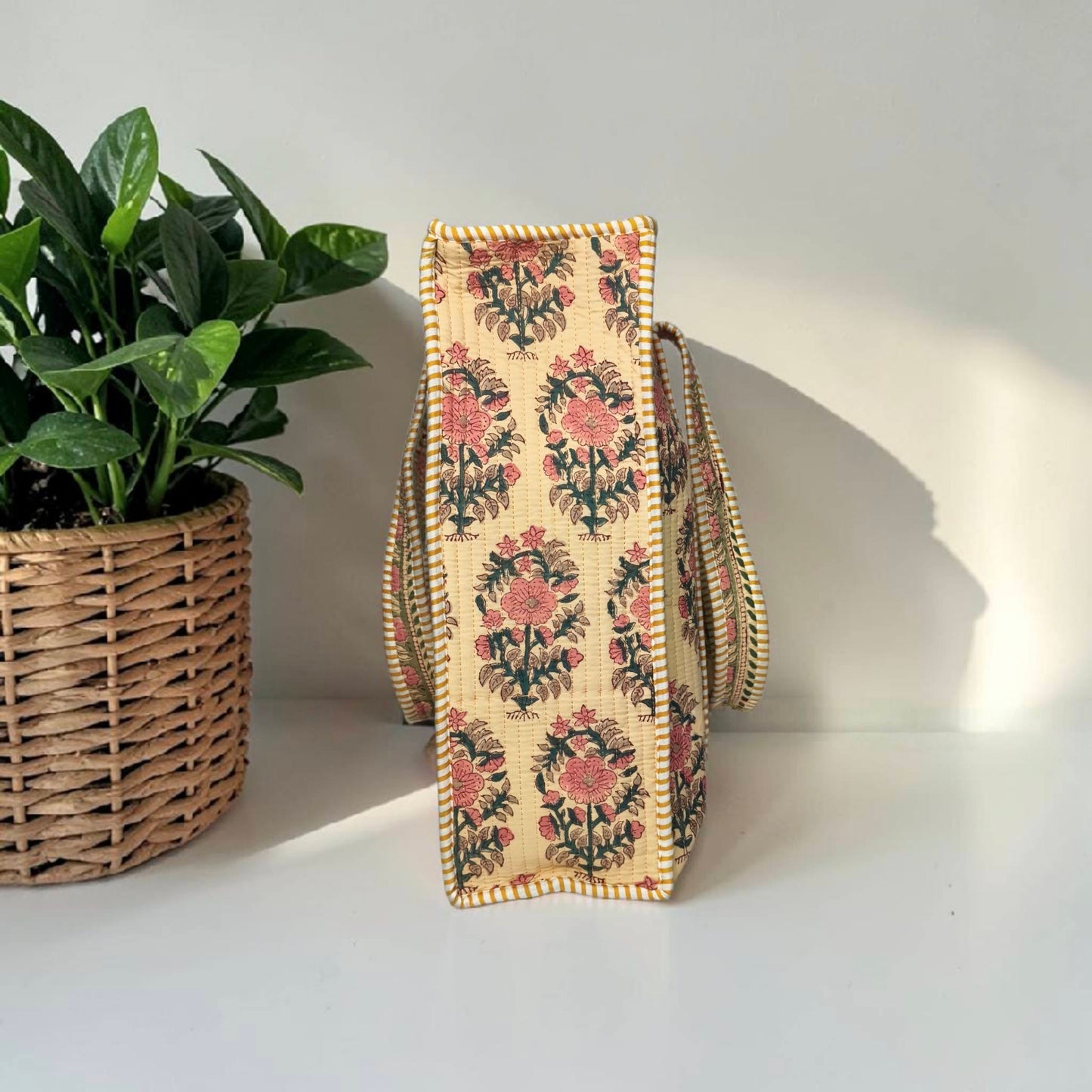 Golden Bloom – Premium OMVAI Quilted Cotton Tote Bag