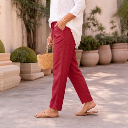 OMVAI Red Cotton Pants : Relaxed Fit, Breathable & Comfortable
