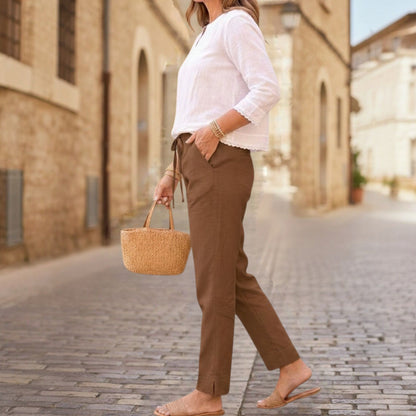 OMVAI Brown Cotton Pants : Relaxed Fit, Breathable & Comfortable