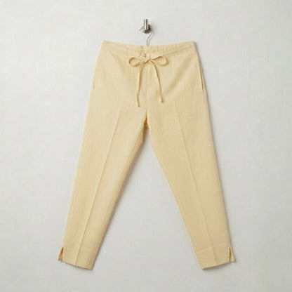 OMVAI Creamy Yellow Cotton Pants : Relaxed Fit, Breathable & Comfortable