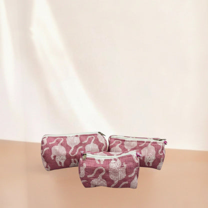 Pink Tiger Quilted Cotton Tote Bag Set (4 Pieces) | Handcrafted & Light-Weight