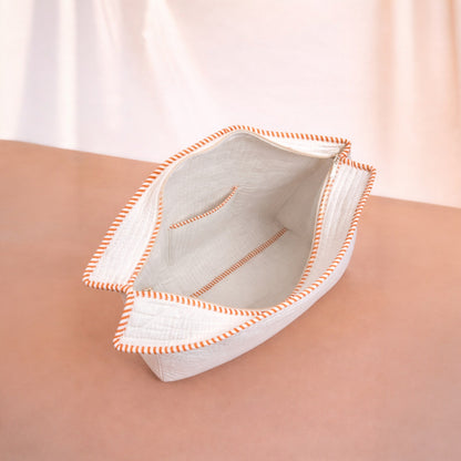 White Handblock Motif Orange Cotton Tote Bag | Handcrafted & Lightweight