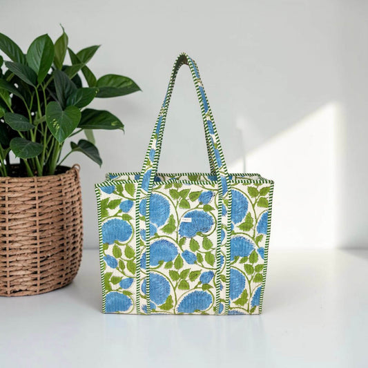 Green Bloom - Premium OMVAI Quilted Cotton Tote Bag