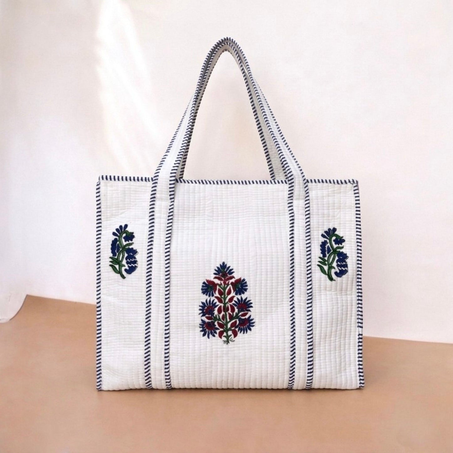 White Midnight Blue  Handblock Cotton Tote Bag | Handcrafted & Lightweight