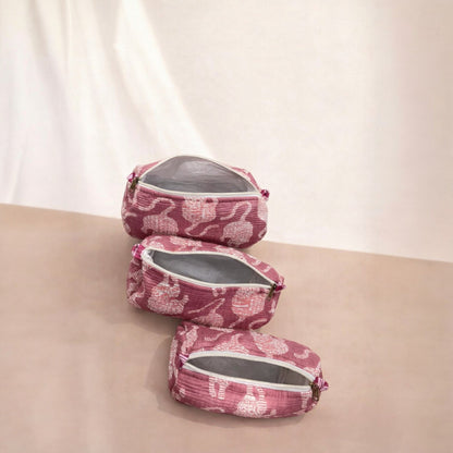 Pink Tiger Quilted Cotton Tote Bag Set (4 Pieces) | Handcrafted & Light-Weight