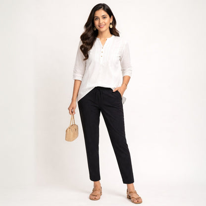 OMVAI Black Cotton Pants : Relaxed Fit, Breathable & Comfortable