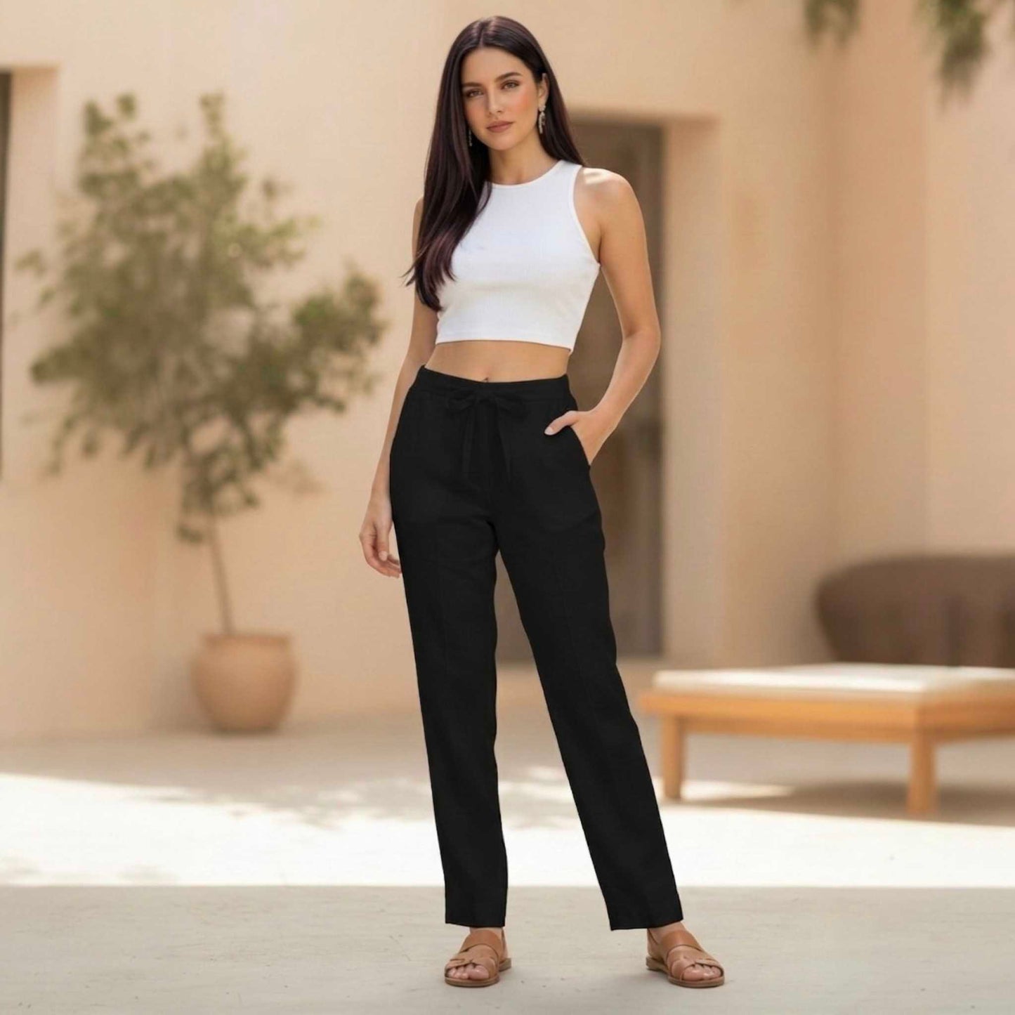 OMVAI Black Cotton Pants : Relaxed Fit, Breathable & Comfortable