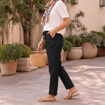 OMVAI Black Cotton Pants : Relaxed Fit, Breathable & Comfortable