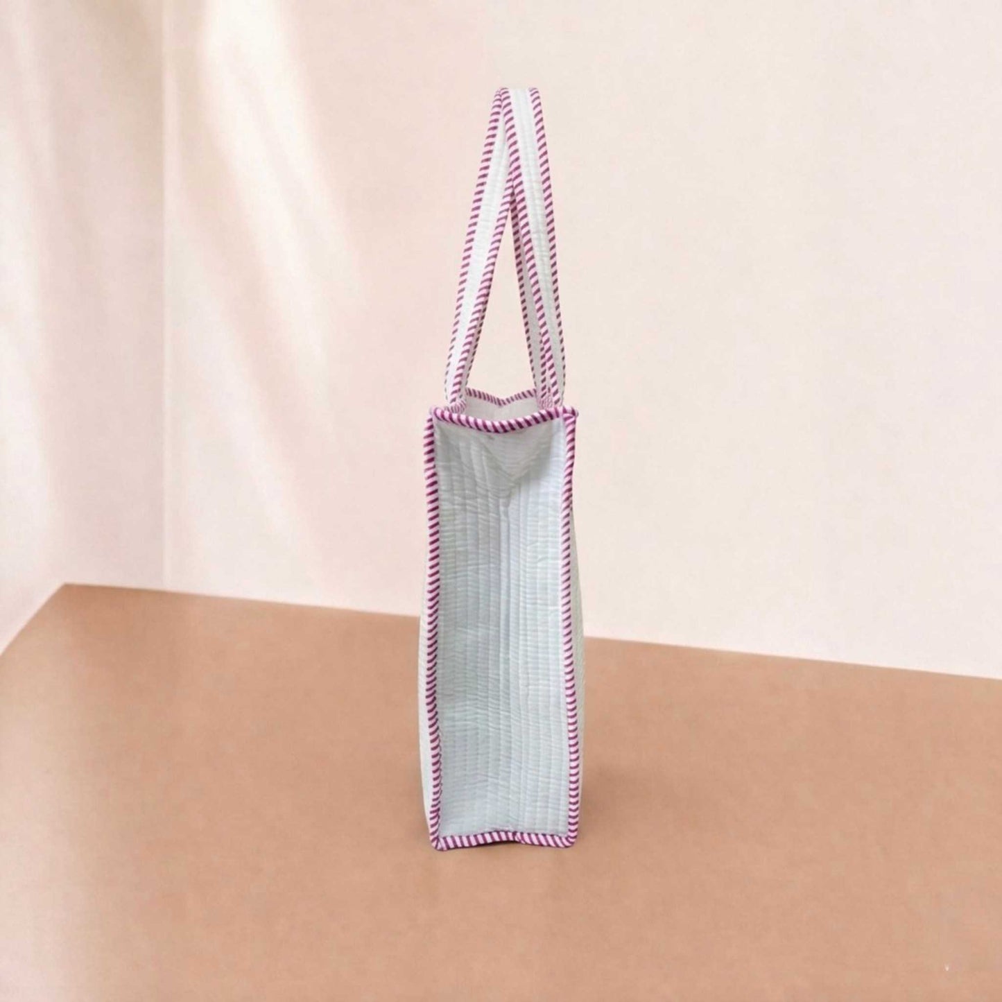 White Powder Gulabi Handblock Cotton Tote Bag | Handcrafted & Lightweight
