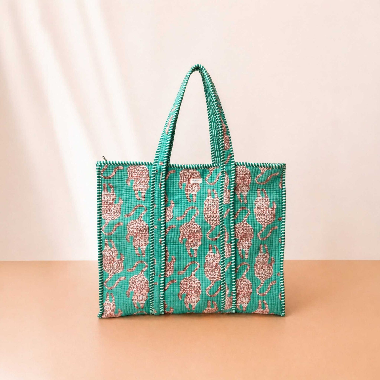 Mint Green Elegance Quilted Cotton Tote Bag Set (4-Pieces) | Handcrafted & Light-Weight