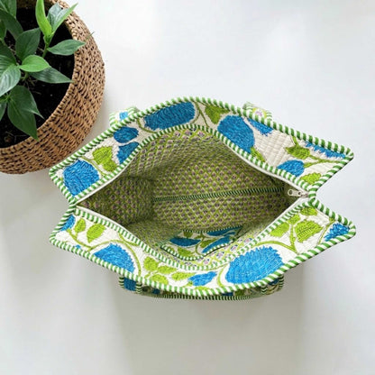 Green Bloom - Premium OMVAI Quilted Cotton Tote Bag