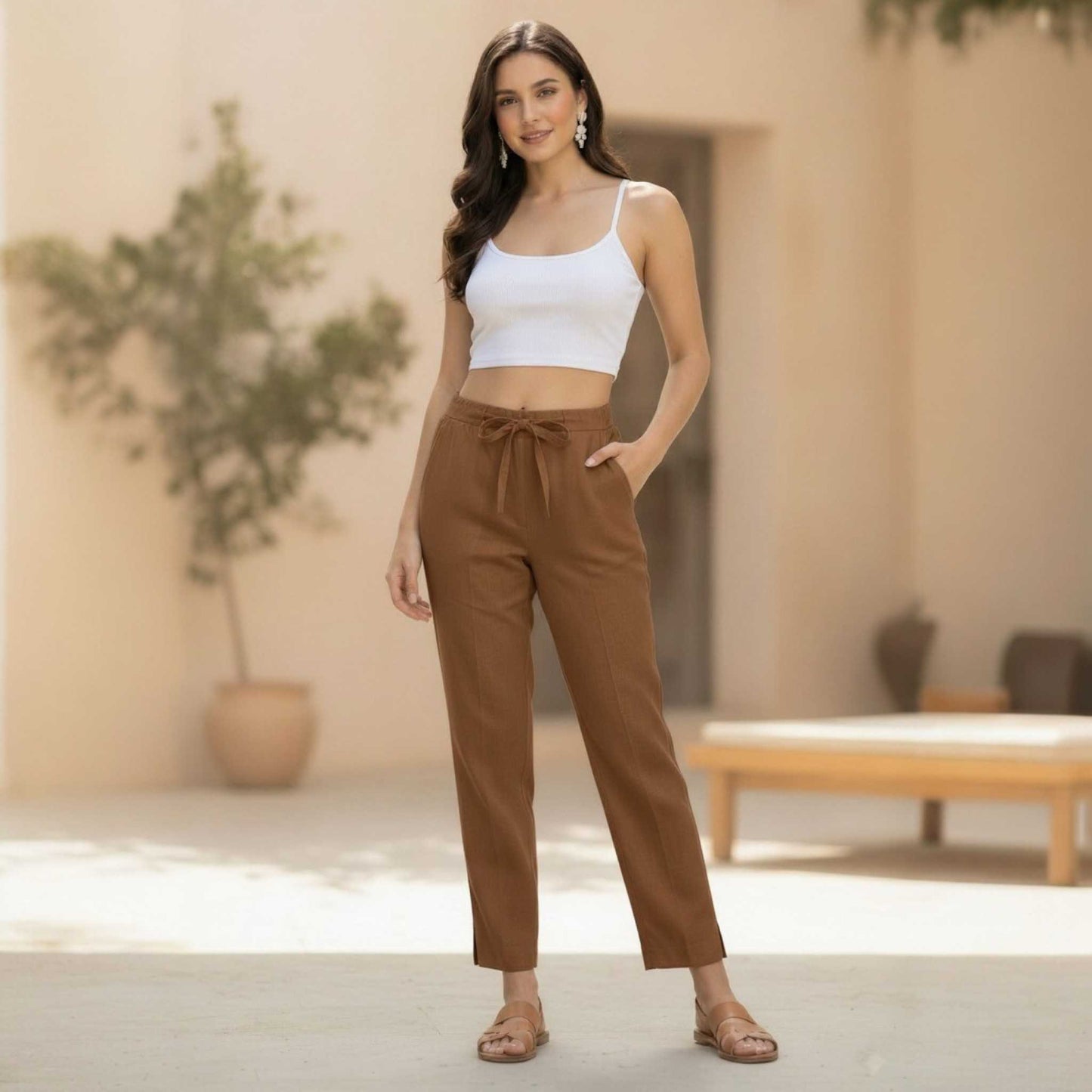 OMVAI Brown Cotton Pants : Relaxed Fit, Breathable & Comfortable