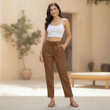 OMVAI Brown Cotton Pants : Relaxed Fit, Breathable & Comfortable