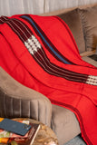 OMVAI Artisanal Patterned Cashmilon Woven Throw Blanket / Comforter - Crimson Red with black white weave