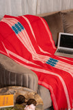 OMVAI Artisanal Patterned Cashmilon Woven Throw Blanket / Comforter - Crimson Red with white green weave