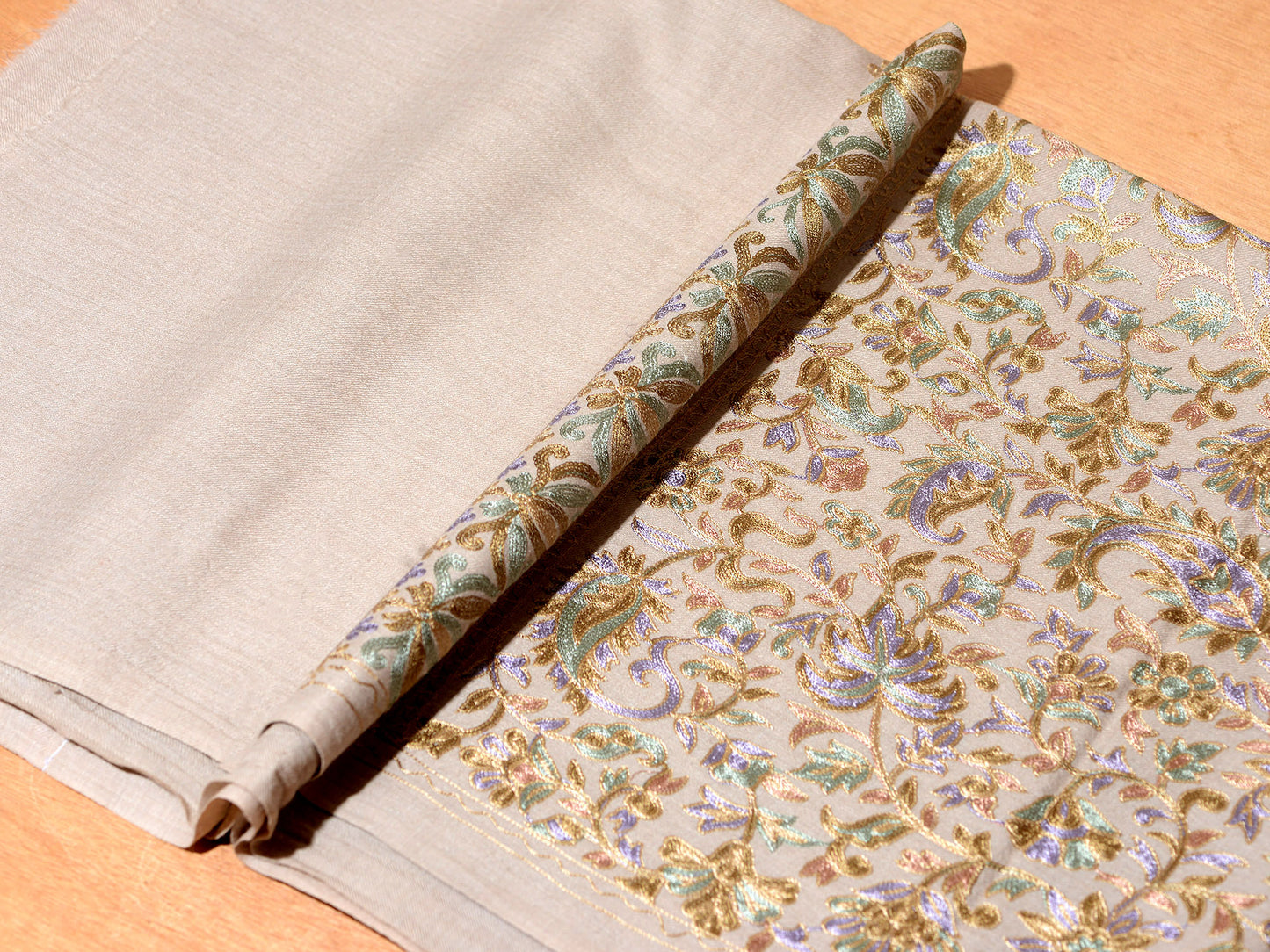 Gaash Exquisite Embroidered Stole - Natural Maple