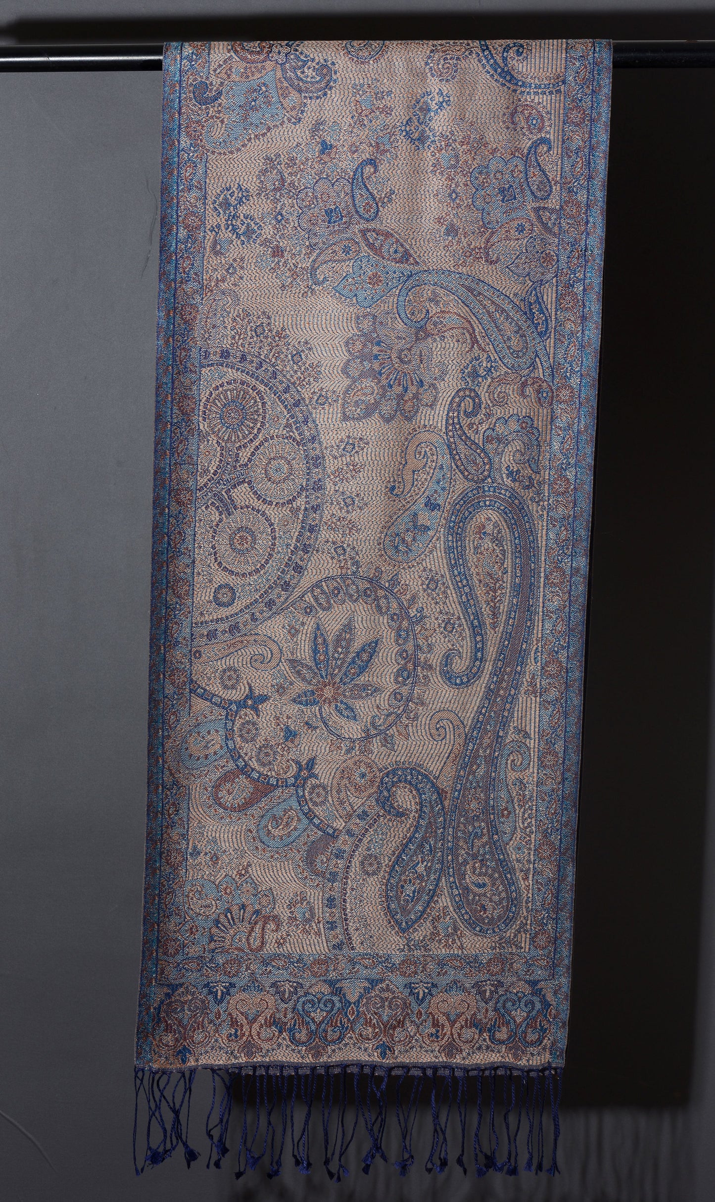 OMVAI Victorian Paisley Premium Woven Silk Stole - Copper Blue