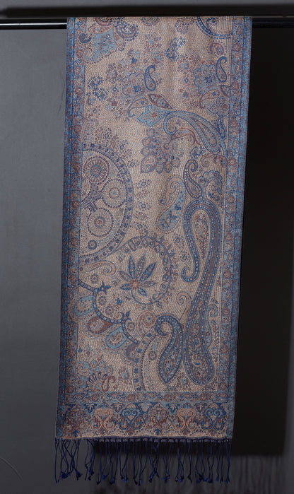 OMVAI Victorian Paisley Premium Woven Silk Stole - Copper Blue