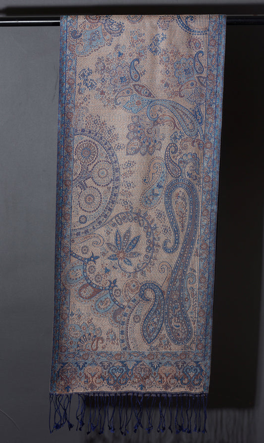 OMVAI Victorian Paisley Premium Woven Silk Stole - Copper Blue
