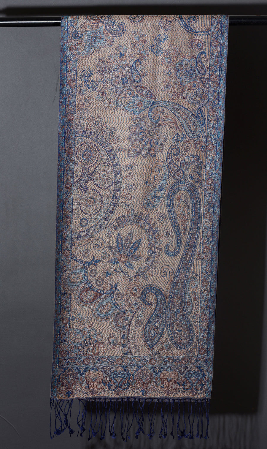 OMVAI Victorian Paisley Premium Woven Silk Stole -  Copper Blue