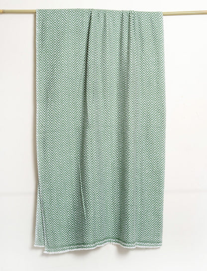 Zig Zag Patterned Super Soft Woolen Muffler - Olive Green
