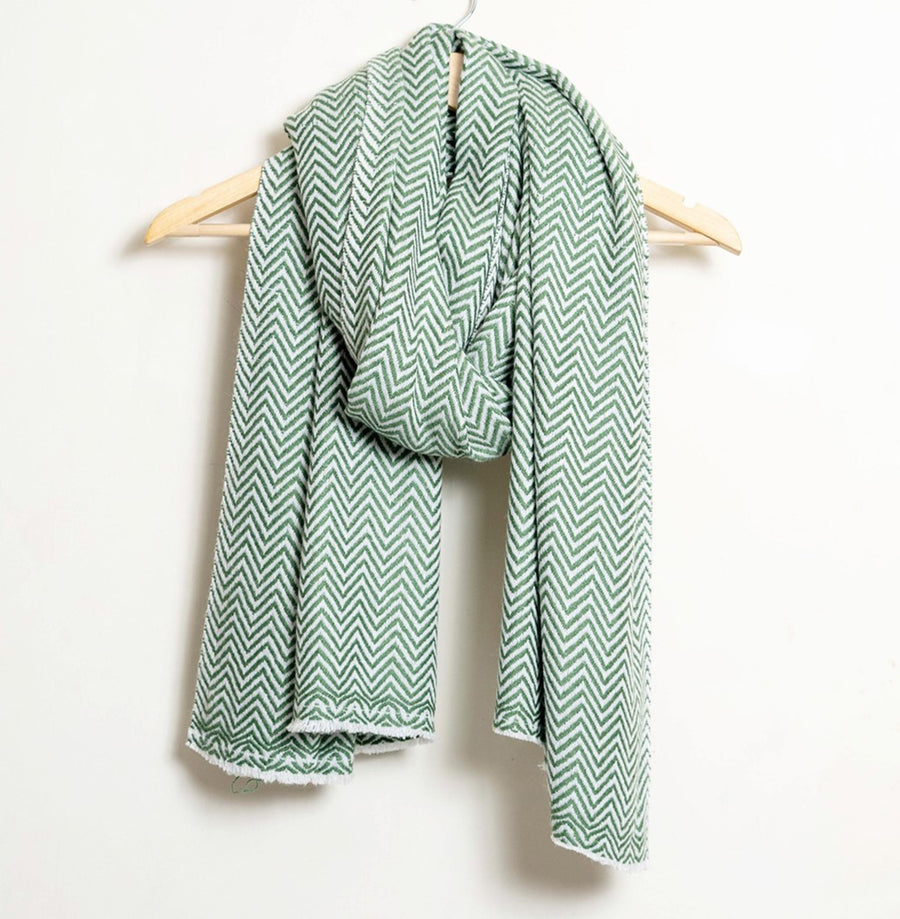 Zig Zag Patterned Super Soft Woolen Muffler - Olive Green