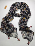 OMVAI Floral Bahaar Chiffon Stole - Charcoal