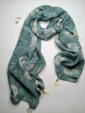 OMVAI Floral Vintage Flora Crepe Stole - Light Teal