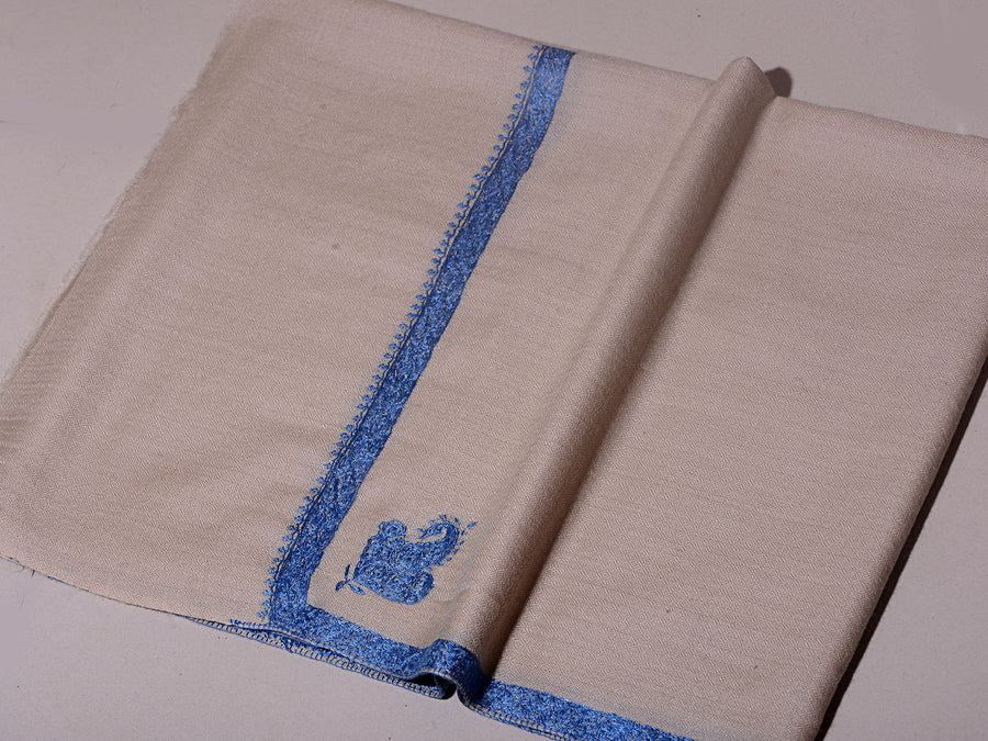 PALLA BUTI Magnificent Hand Embroidered Stole - Ivory Blue