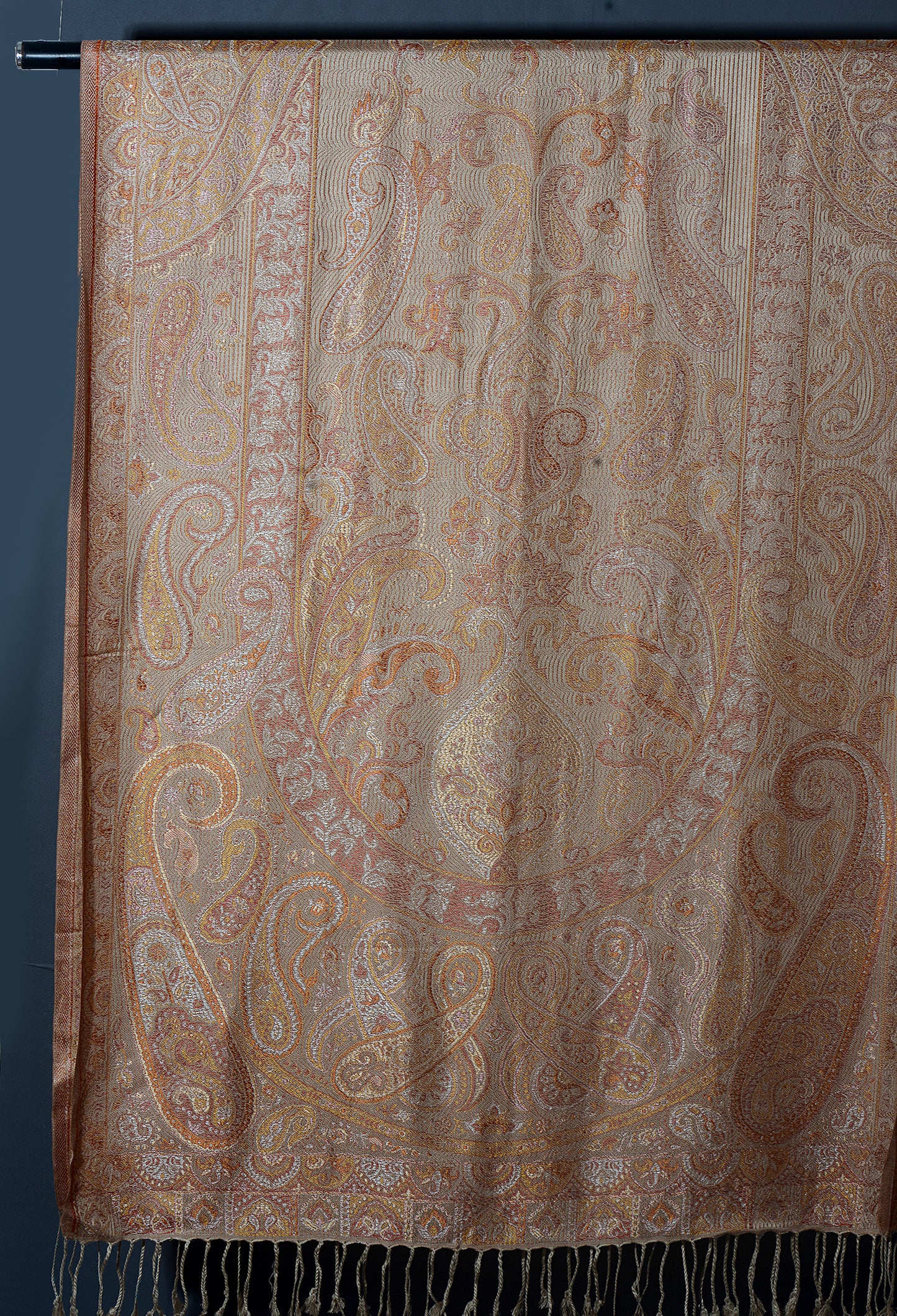 OMVAI Victorian Paisley Pattern Micro Art Silk Stole - Peach Blush