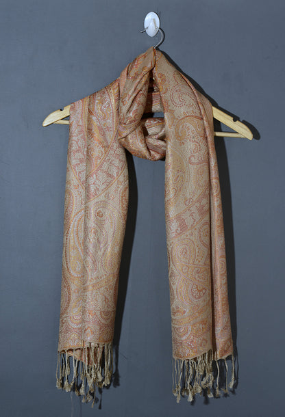OMVAI Victorian Paisley Pattern Micro Art Silk Stole - Peach Blush