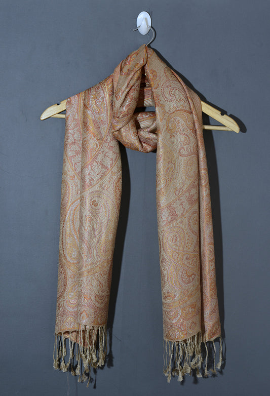 OMVAI Victorian Paisley Pattern Micro Art Silk Stole - Peach Blush