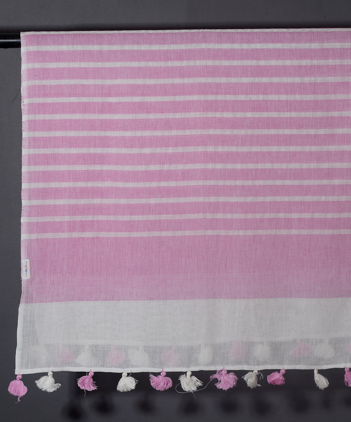 OMVAI Handcrafted Striped Linen Stole with Tassels - Pretty Pink